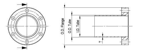 Schematic drawing flange-tube-dimensions